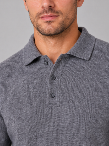 Men's Polo Knit Pullover Button Long Sleeve Stylish Casual Everyday
