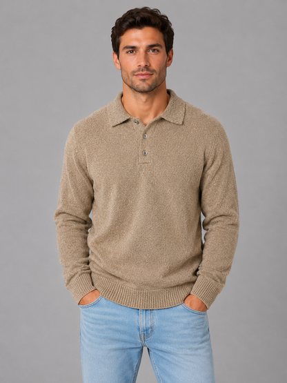 Men's Polo Knit Pullover Button Long Sleeve Stylish Casual Everyday