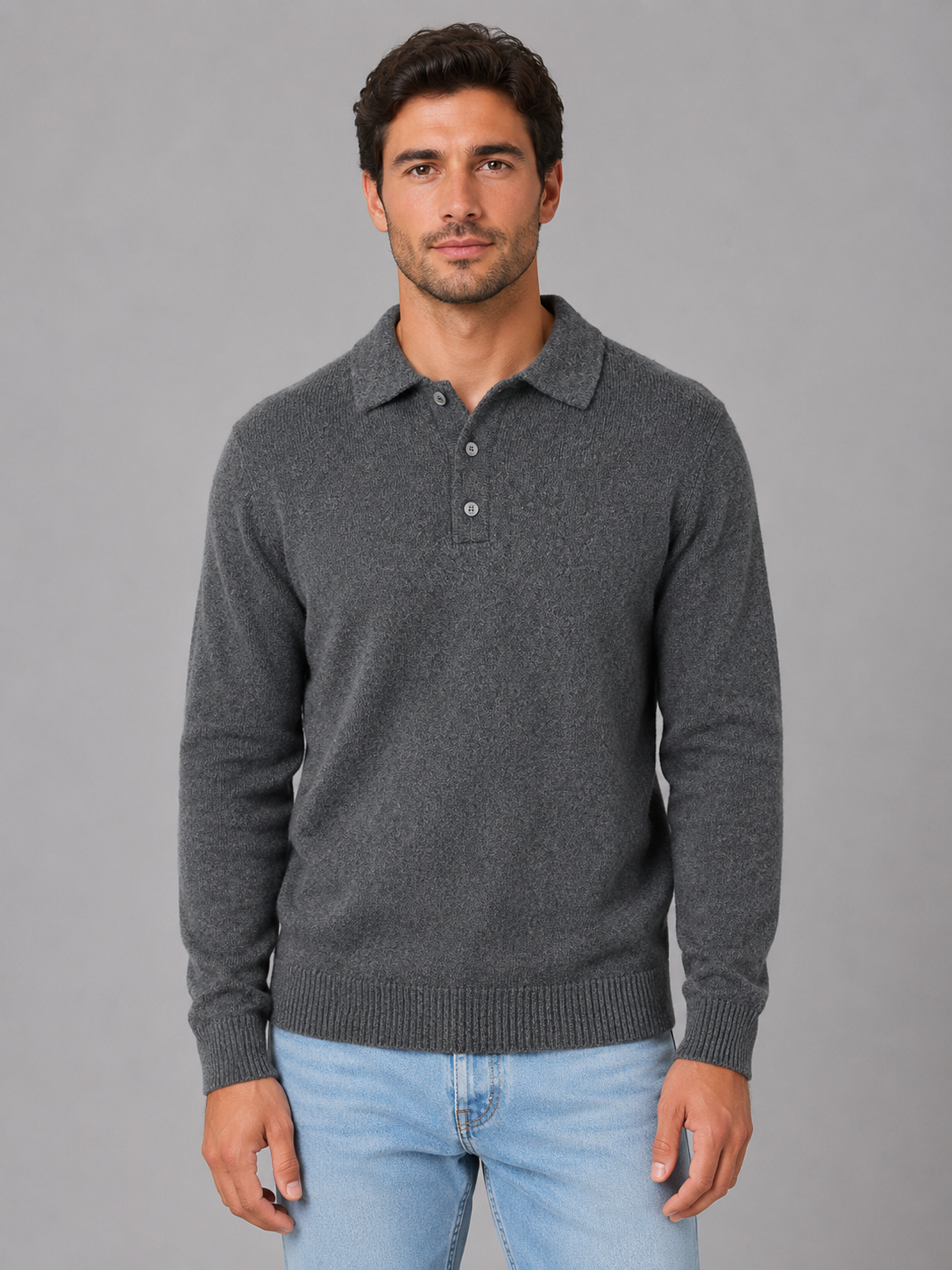 Men's Polo Knit Pullover Button Long Sleeve Stylish Casual Everyday