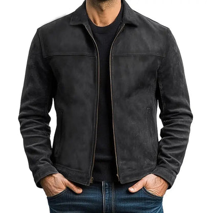 Men's Suede Trucker Jacket Zip-Up Side Pockets Casual Everyday Wear