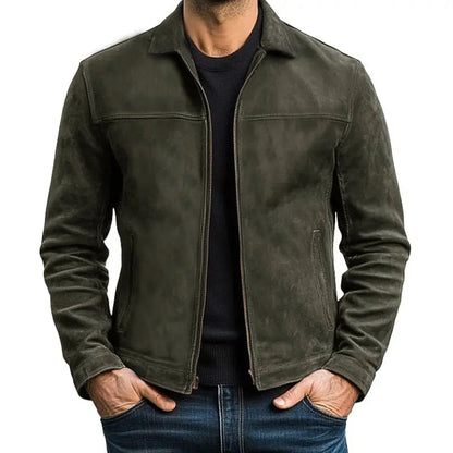Men's Suede Trucker Jacket Zip-Up Side Pockets Casual Everyday Wear