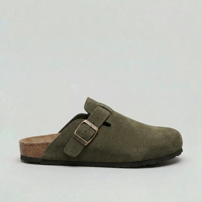 Men's Suede Clogs Adjustable Buckle Slip-On Casual Everyday Footwear