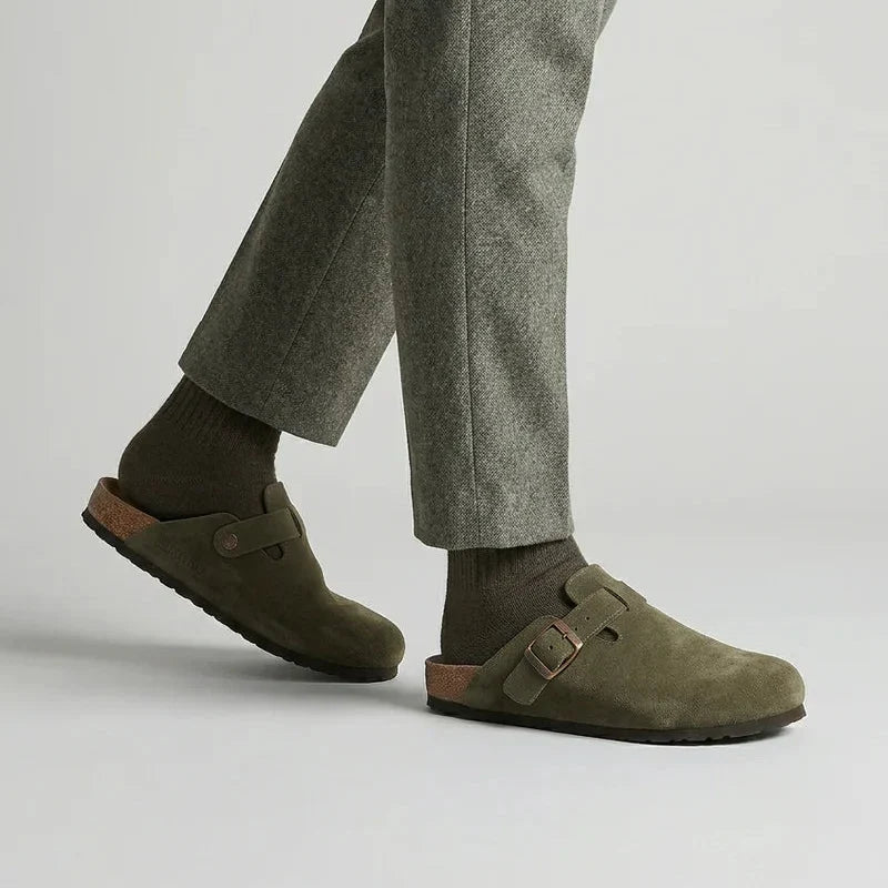 Men's Suede Clogs Adjustable Buckle Slip-On Casual Everyday Footwear