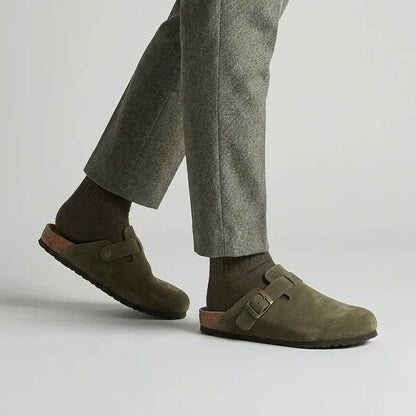 Men's Suede Clogs Adjustable Buckle Slip-On Casual Everyday Footwear