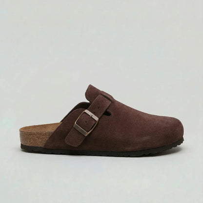 Men's Suede Clogs Adjustable Buckle Slip-On Casual Everyday Footwear