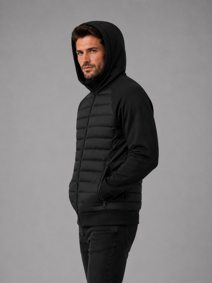 Men's Hooded Quilted Jacket Zip-Up Padded Casual Outdoor Layering