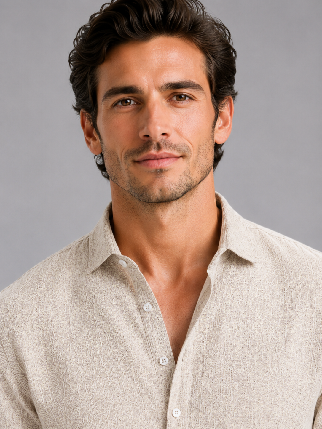 Men's Long Sleeve Shirt Open Collar Relaxed Fit Casual Everyday Wear