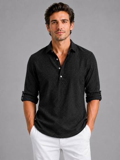 Men's Long Sleeve Shirt Open Collar Relaxed Fit Casual Everyday Wear
