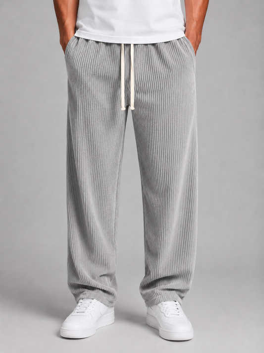 Men's Relaxed Fit Wide Leg Corduroy Trousers Drawstring Casual Everyday