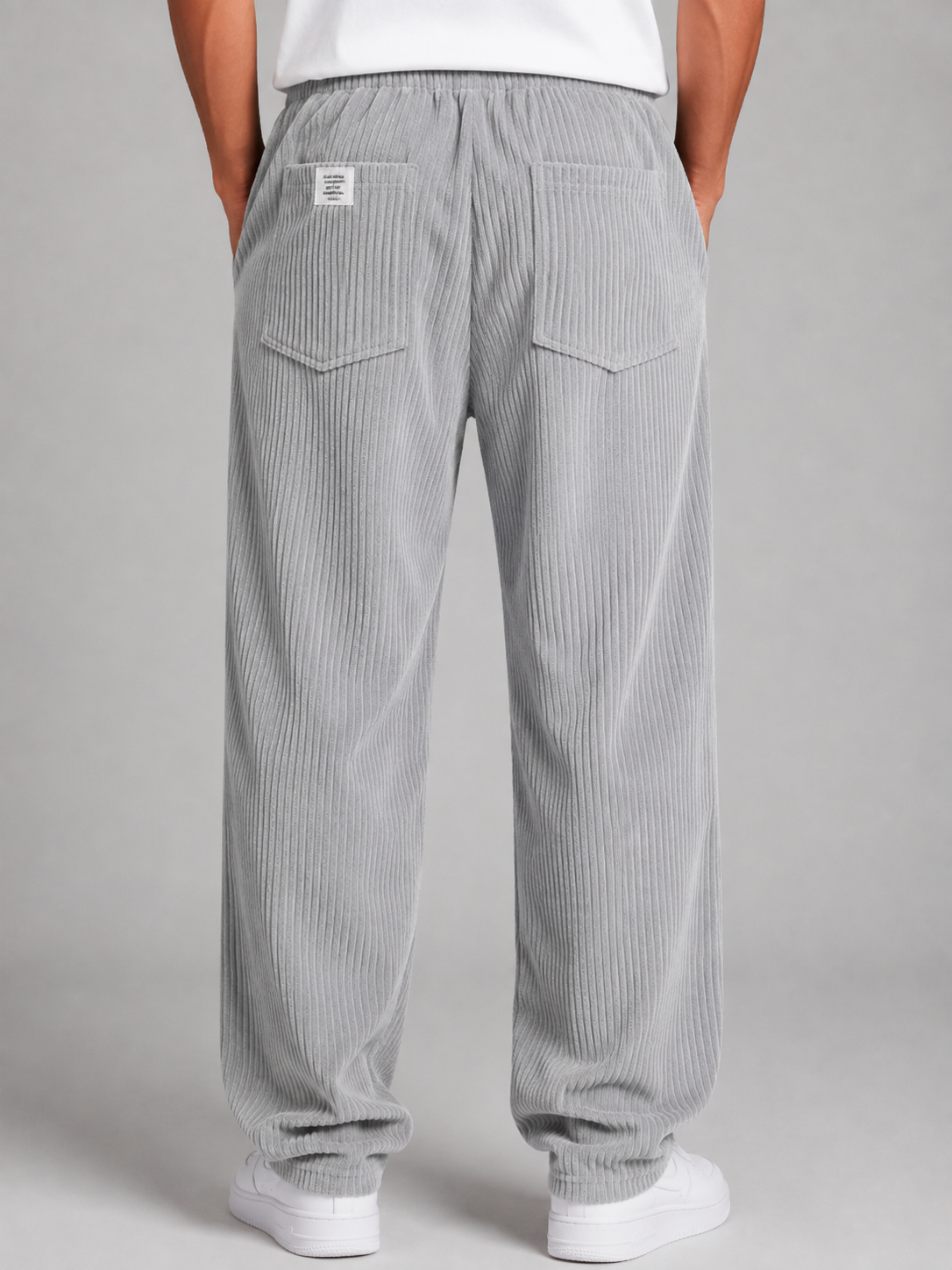 Men's Relaxed Fit Wide Leg Corduroy Trousers Drawstring Casual Everyday
