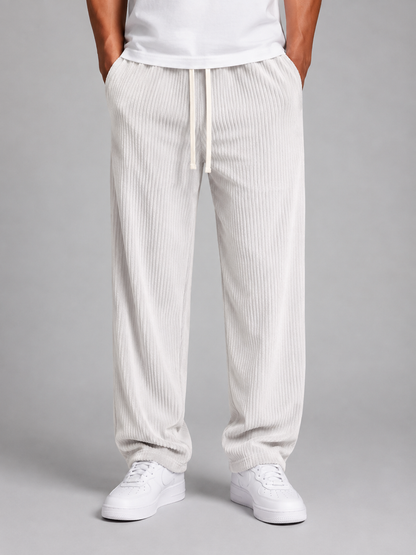 Men's Relaxed Fit Wide Leg Corduroy Trousers Drawstring Casual Everyday