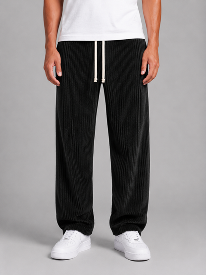 Men's Relaxed Fit Wide Leg Corduroy Trousers Drawstring Casual Everyday