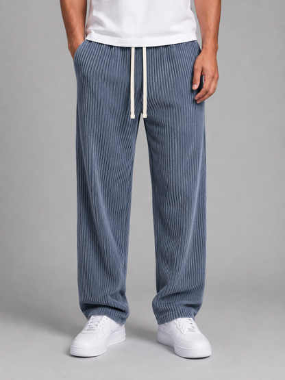 Men's Relaxed Fit Wide Leg Corduroy Trousers Drawstring Casual Everyday