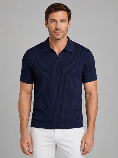 Men's Ribbed Knit Polo Shirt Short-Sleeve Collared Casual Everyday