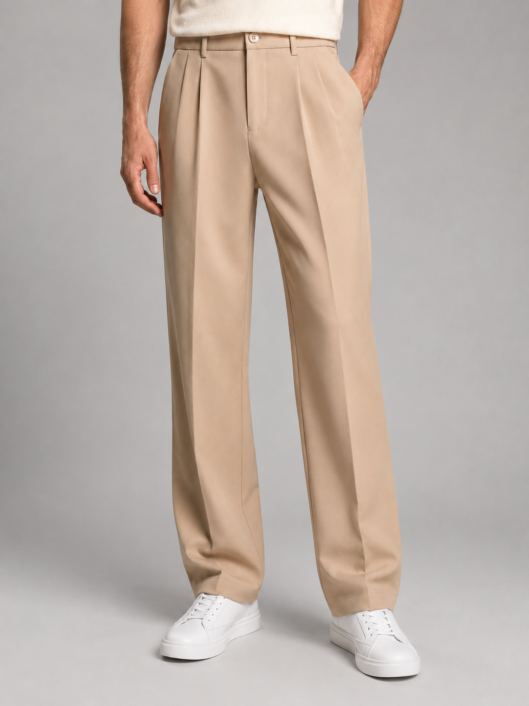 Men's Straight-Leg Trousers Tailored Fit Front Pleats Smart-Casual Everyday