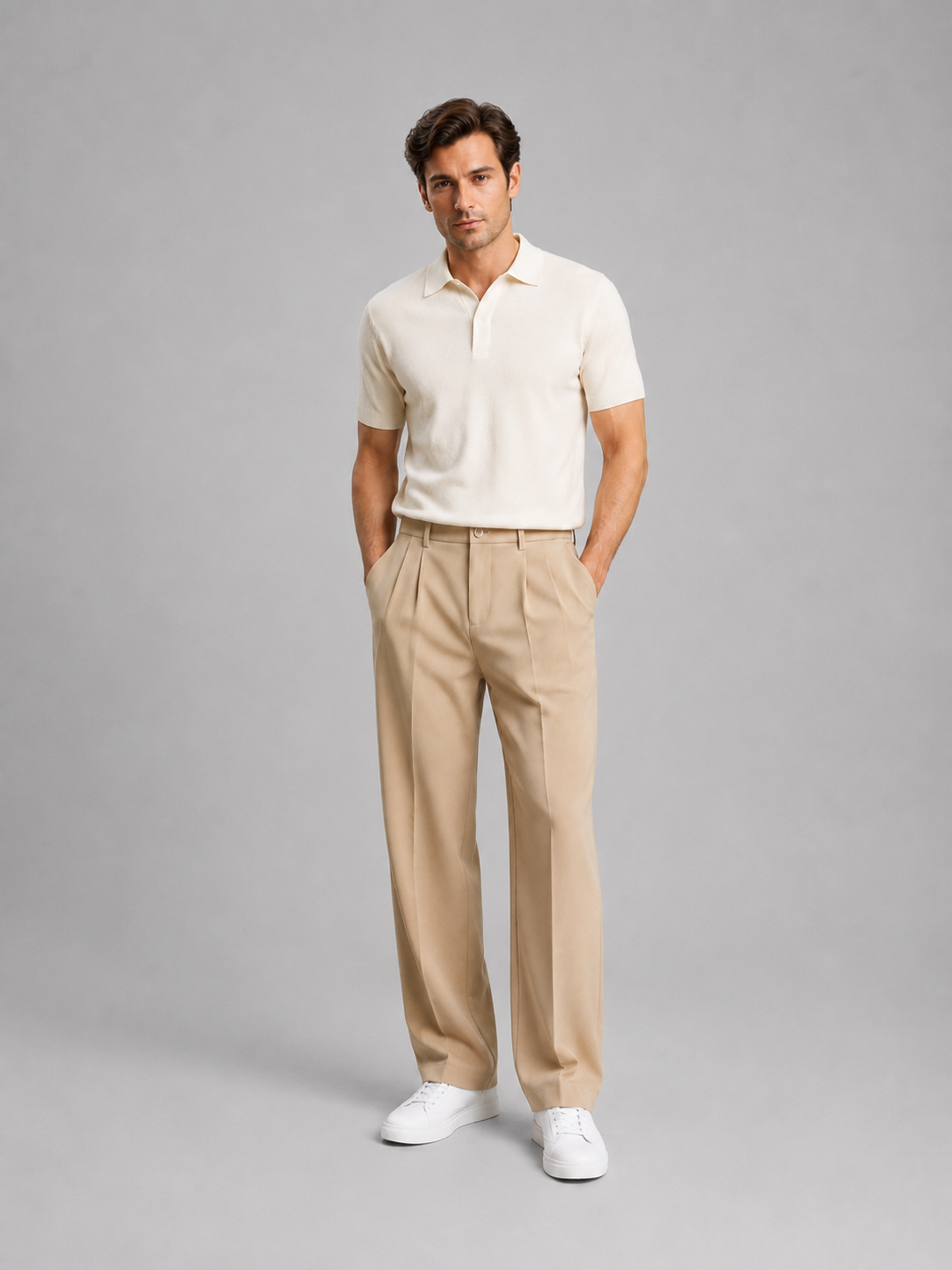 Men's Straight-Leg Trousers Tailored Fit Front Pleats Smart-Casual Everyday