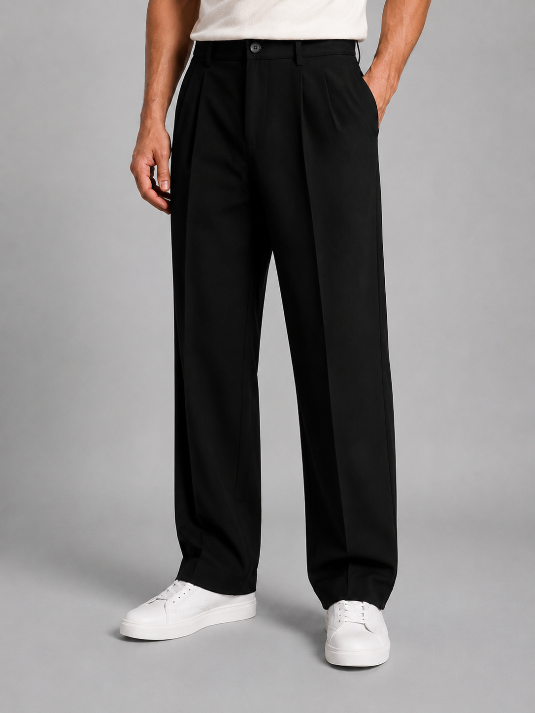 Men's Straight-Leg Trousers Tailored Fit Front Pleats Smart-Casual Everyday