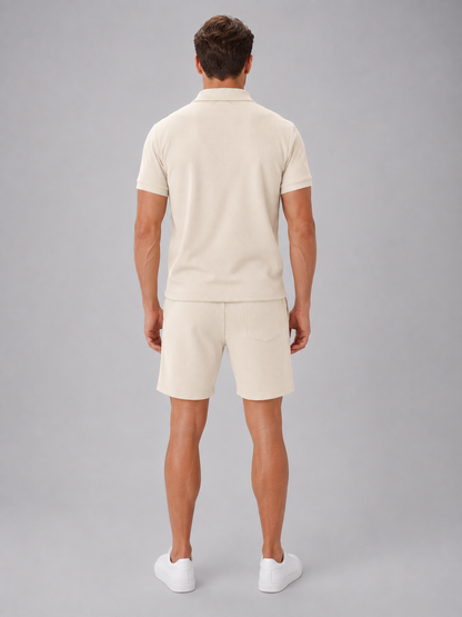 Men's Summer Polo Shirt and Shorts Set Casual Relaxed Fit Lightweight Everyday Wear