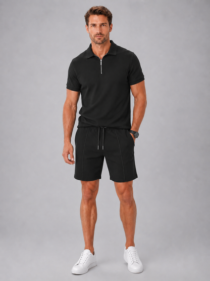 Men's Summer Polo Shirt and Shorts Set Casual Relaxed Fit Lightweight Everyday Wear