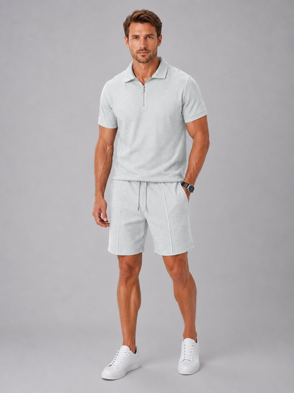 Men's Summer Polo Shirt and Shorts Set Casual Relaxed Fit Lightweight Everyday Wear