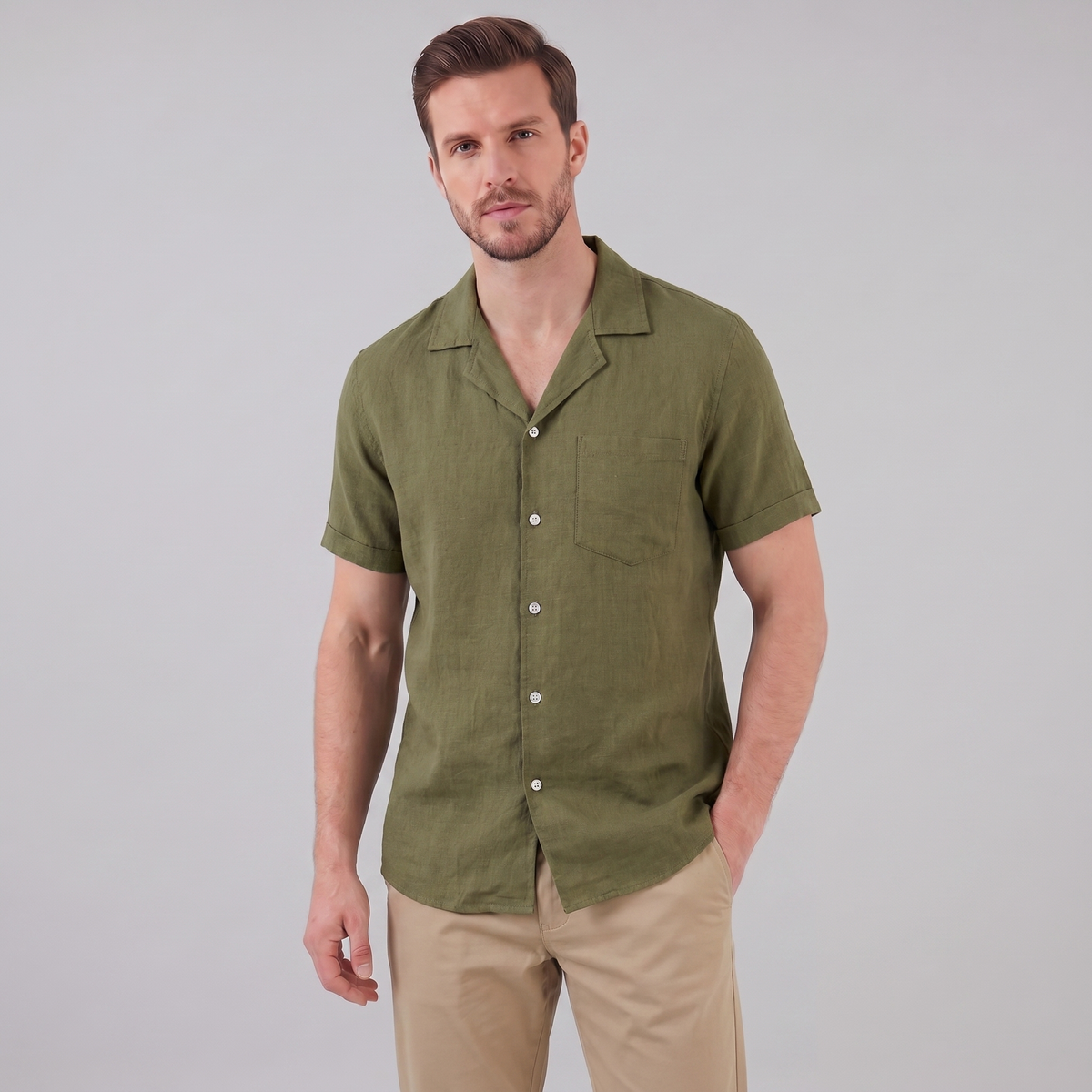 Men's Camp Collar Shirt Short-Sleeve Button-Up Cuban Collar Casual Holiday Beach Smart-Casual Everyday Rocco