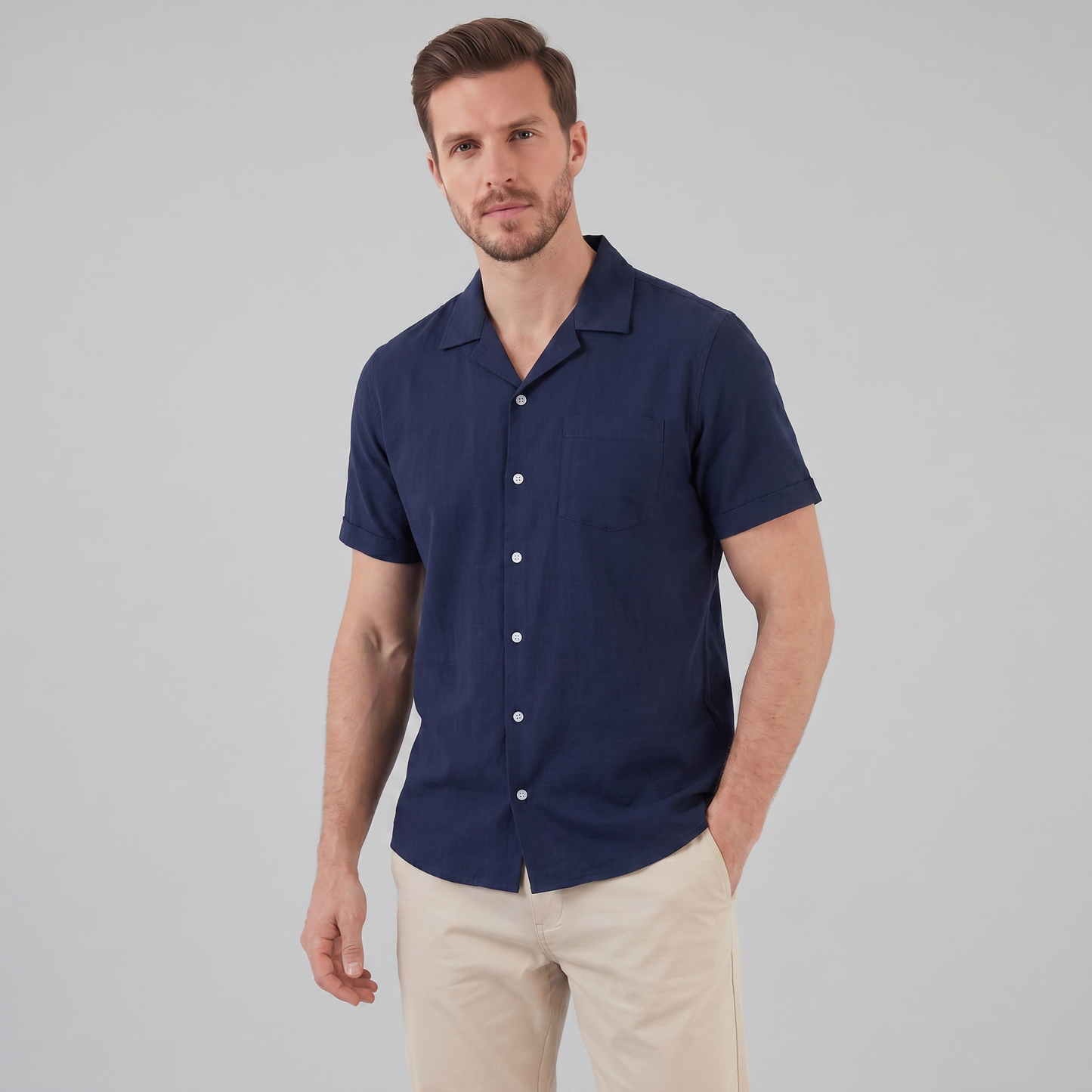 Men's Camp Collar Shirt Short-Sleeve Button-Up Cuban Collar Casual Holiday Beach Smart-Casual Everyday Rocco