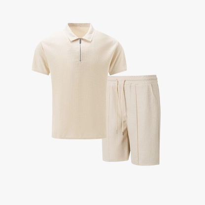 Men's Zip-Neck Polo Shirt and Shorts Co-ord Set Casual Everyday Summer Relaxed Fit