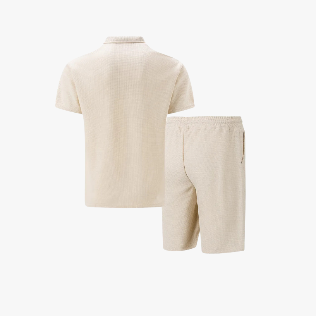 Men's Zip-Neck Polo Shirt and Shorts Co-ord Set Casual Everyday Summer Relaxed Fit
