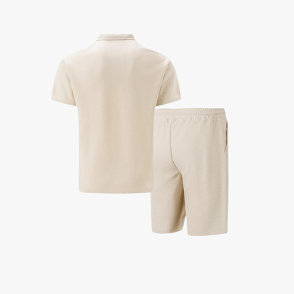 Men's Zip-Neck Polo Shirt and Shorts Co-ord Set Casual Everyday Summer Relaxed Fit