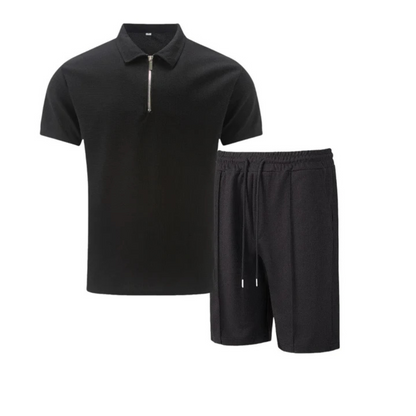 Men's Zip-Neck Polo Shirt and Shorts Co-ord Set Casual Everyday Summer Relaxed Fit