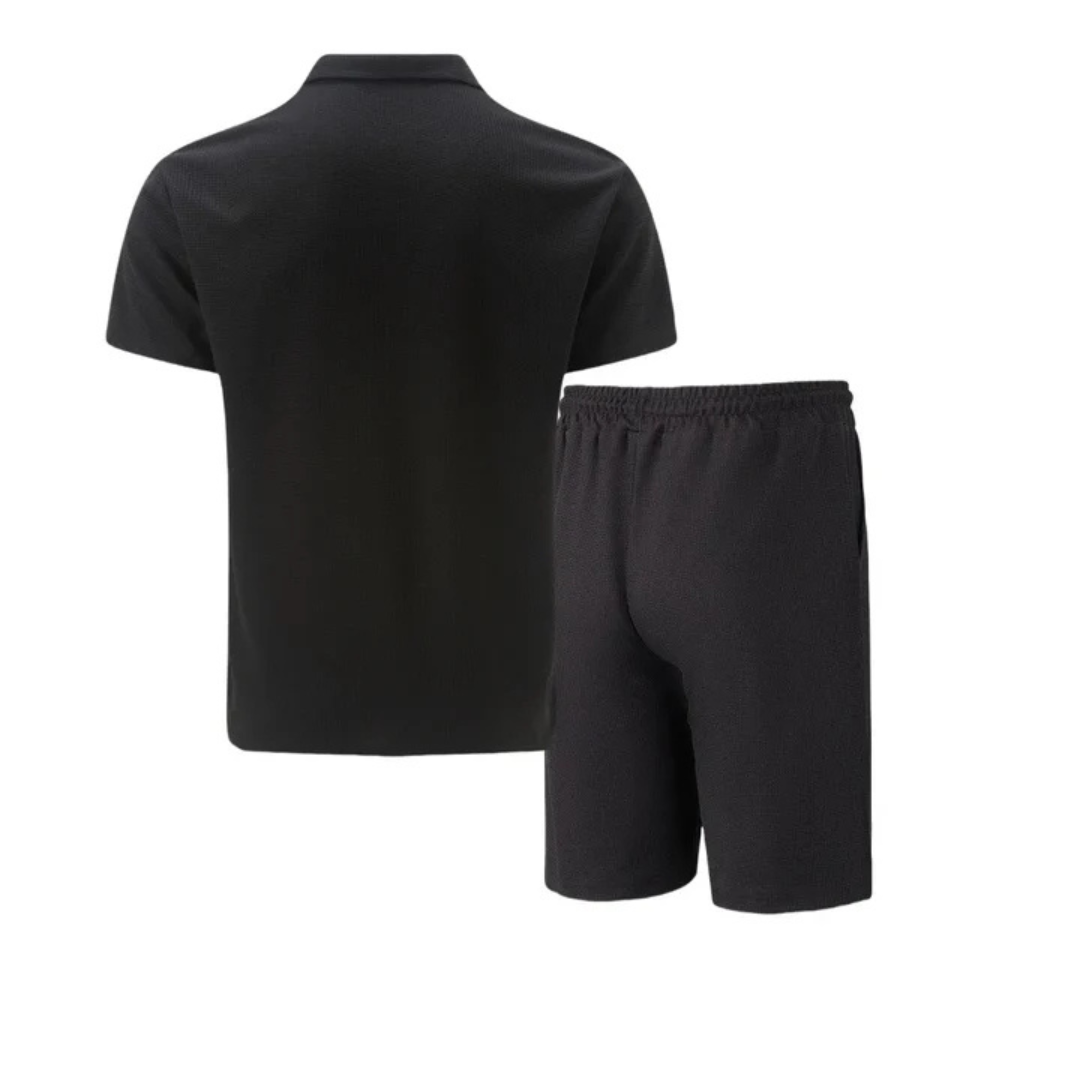 Men's Zip-Neck Polo Shirt and Shorts Co-ord Set Casual Everyday Summer Relaxed Fit