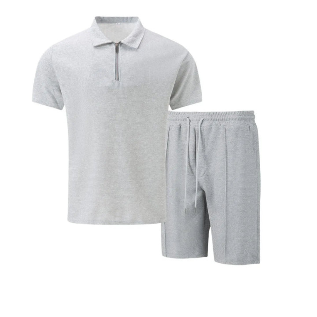 Men's Zip-Neck Polo Shirt and Shorts Co-ord Set Casual Everyday Summer Relaxed Fit