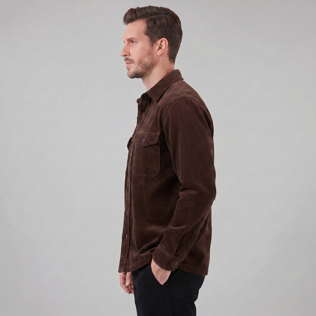 Men's Corduroy Overshirt Button-Up Shacket Relaxed Fit Casual Layering Everyday Smart-Casual Vintage Thatcher