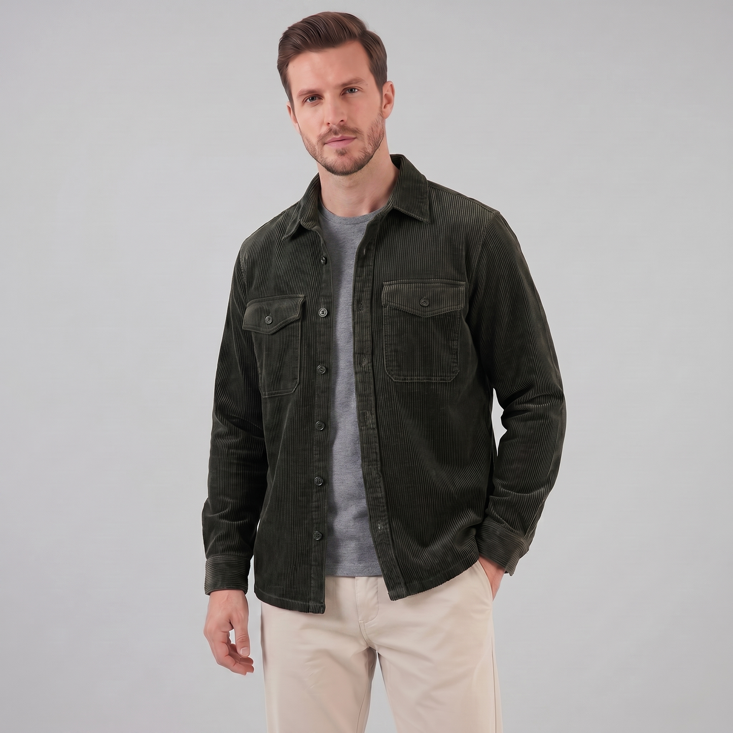 Men's Corduroy Overshirt Button-Up Shacket Relaxed Fit Casual Layering Everyday Smart-Casual Vintage Thatcher