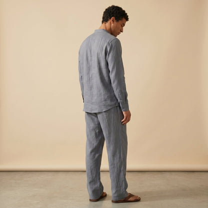 Men's Shirt & Trousers Set Grandad Collar Two-Piece Straight-Leg Matching Casual Smart-Casual Everyday Linus