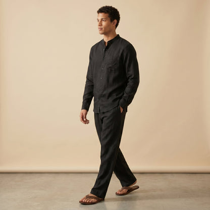Men's Shirt & Trousers Set Grandad Collar Two-Piece Straight-Leg Matching Casual Smart-Casual Everyday Linus