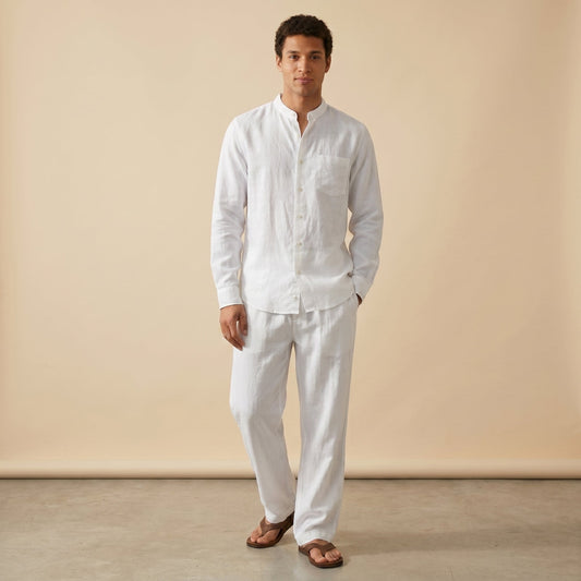 Men's Shirt & Trousers Set Grandad Collar Two-Piece Straight-Leg Matching Casual Smart-Casual Everyday Linus