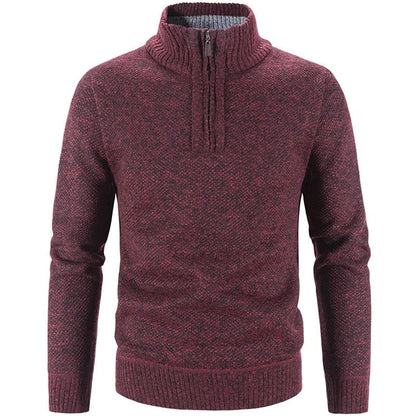 Men's Half-Zip Knit Sweater Stand Collar Relaxed Fit Layering Casual Wear