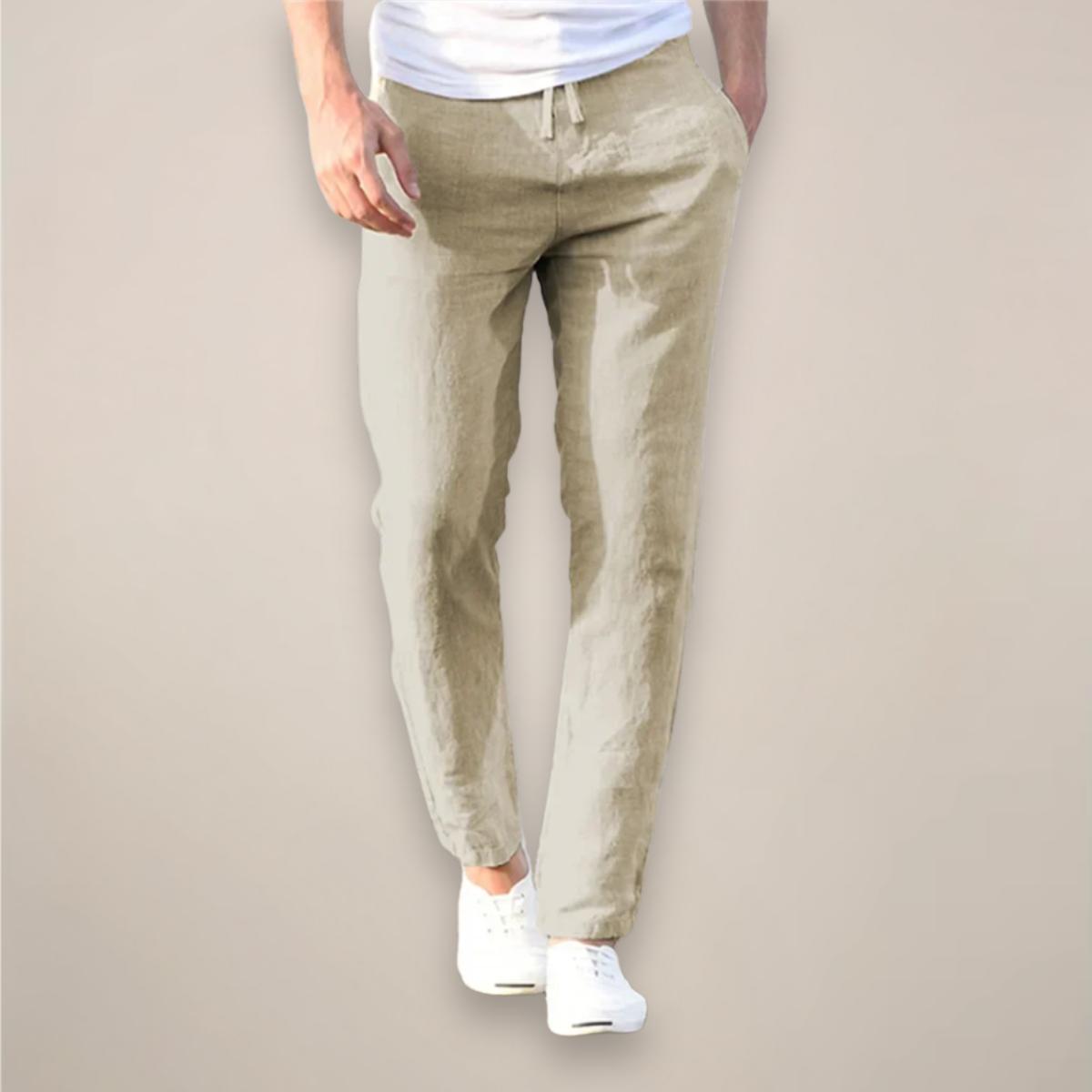 Men's Linen Trousers Tapered Fit Drawstring Elastic Waist Breathable Summer Holiday Casual Beach Zion