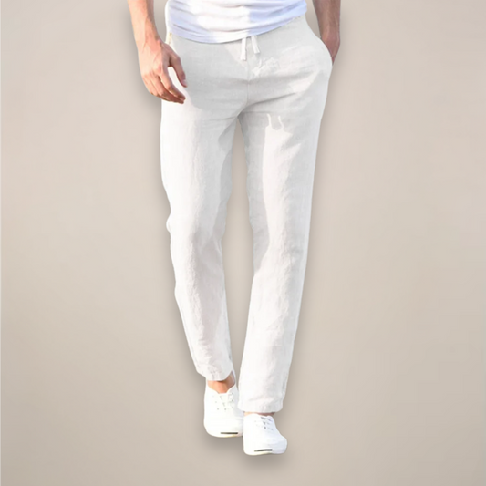 Men's Linen Trousers Tapered Fit Drawstring Elastic Waist Breathable Summer Holiday Casual Beach Zion
