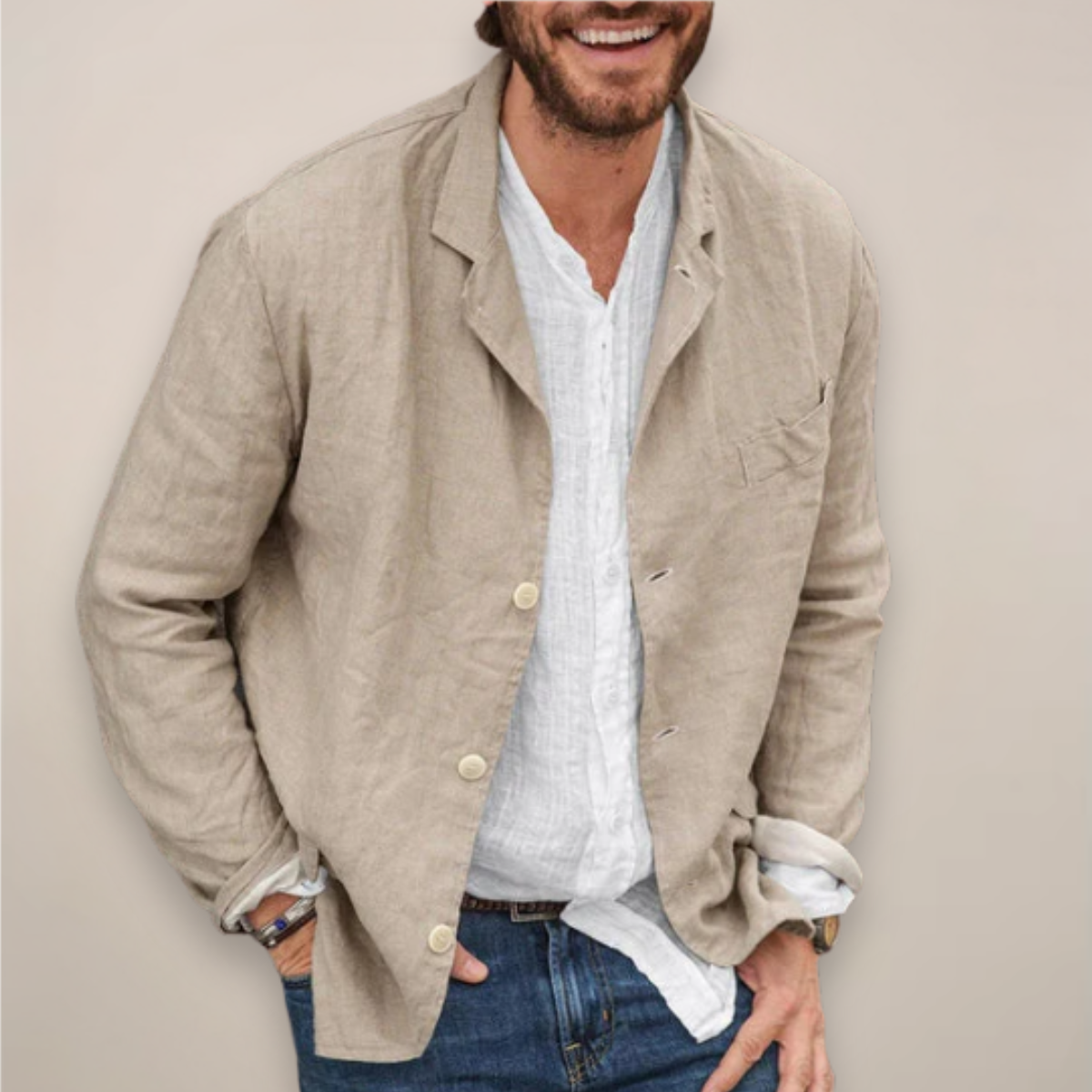 Men's Casual Summer Blazer Single-Breasted Relaxed Fit Tailored Smart-Casual Office Business Holiday Everyday Modern Linen