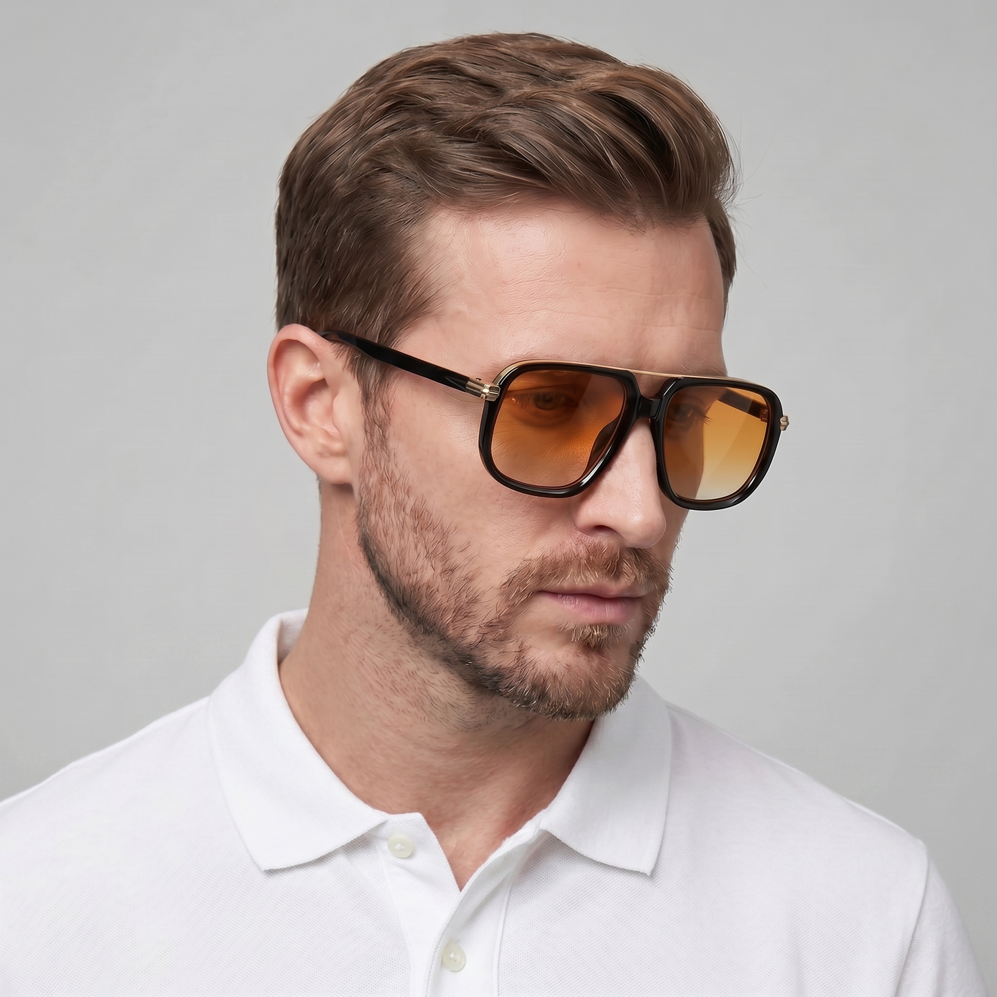 Men's Square Sunglasses Double-Bridge Metal Frame Tinted Lens Trendy Retro Fashion Casual Beach Holiday Everyday