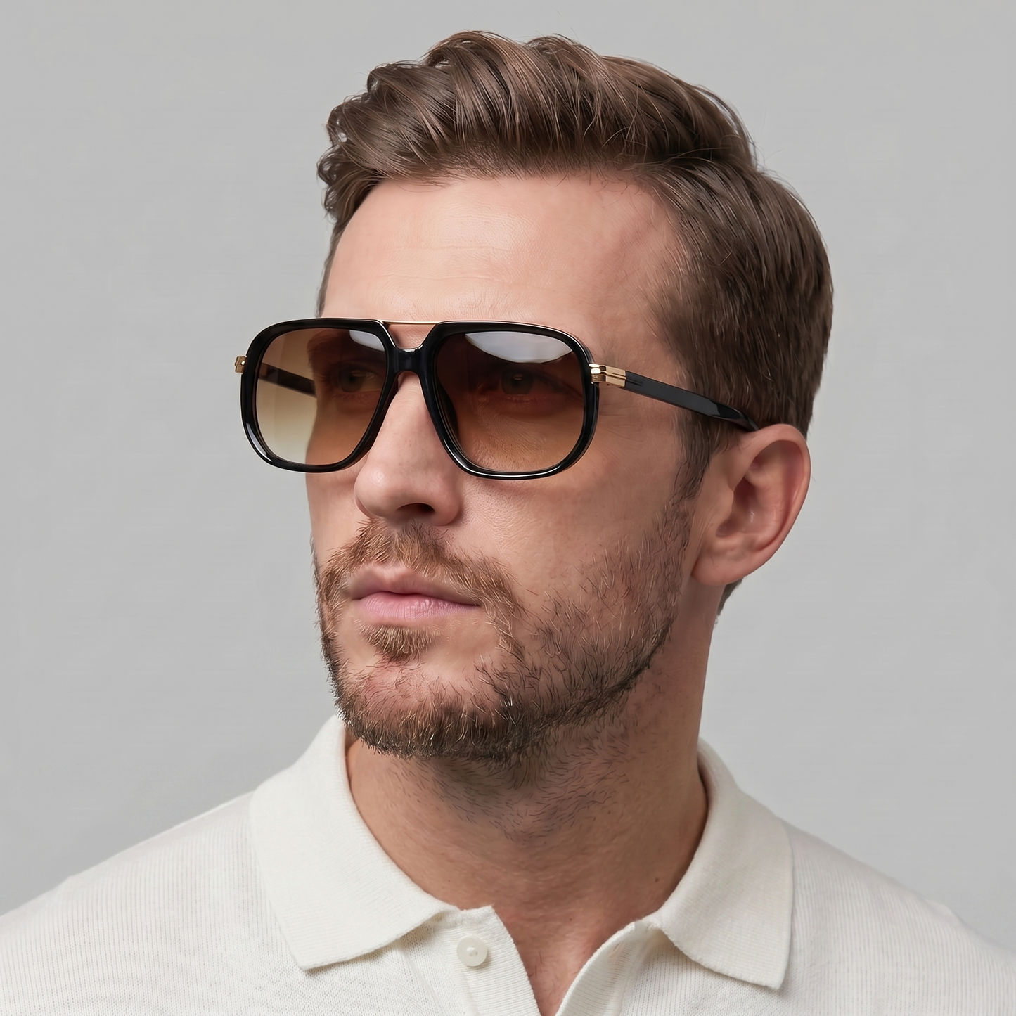 Men's Square Sunglasses Double-Bridge Metal Frame Tinted Lens Trendy Retro Fashion Casual Beach Holiday Everyday