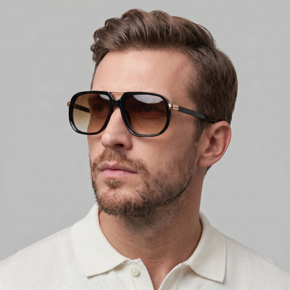 Men's Square Sunglasses Double-Bridge Metal Frame Tinted Lens Trendy Retro Fashion Casual Beach Holiday Everyday