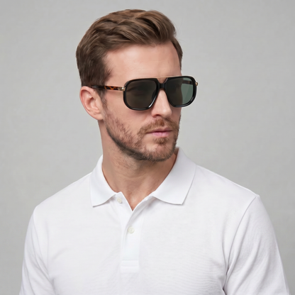 Men's Square Sunglasses Double-Bridge Metal Frame Tinted Lens Trendy Retro Fashion Casual Beach Holiday Everyday