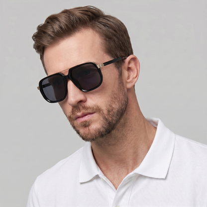 Men's Square Sunglasses Double-Bridge Metal Frame Tinted Lens Trendy Retro Fashion Casual Beach Holiday Everyday
