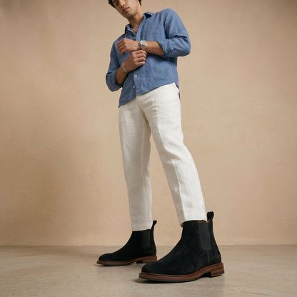 Men's Suede Chelsea Boots Slip-On Elastic Gusset Ankle Round Toe Smart-Casual Office Everyday Leather Look Ashby