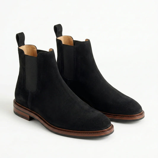Men's Suede Chelsea Boots Slip-On Elastic Gusset Ankle Round Toe Smart-Casual Office Everyday Leather Look Ashby