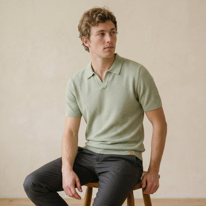 Men's Textured Polo Shirt Open Collar Short-Sleeve Casual Smart-Casual Everyday Golf Sport Regular Fit Calder