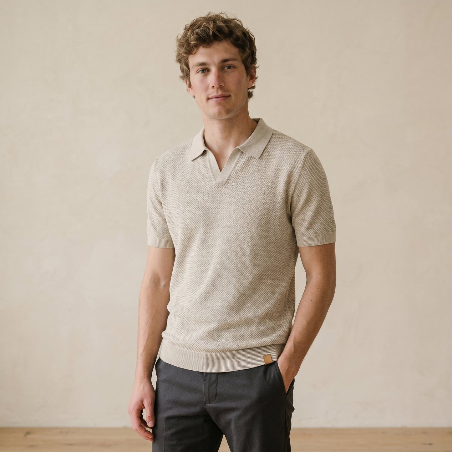 Men's Textured Polo Shirt Open Collar Short-Sleeve Casual Smart-Casual Everyday Golf Sport Regular Fit Calder